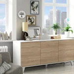 FORES Muebles De Salón^Aparador Comedor Zaiken Plus Roble Canadian - Blanco Brillo 154 X 75 X 41 Cm