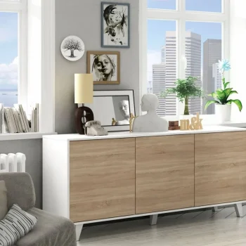 FORES Muebles De Salón^Aparador Comedor Zaiken Plus Roble Canadian - Blanco Brillo 154 X 75 X 41 Cm