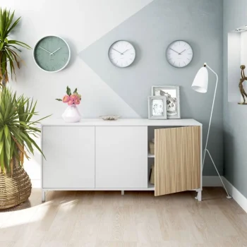 FORES Muebles De Salón^Aparador De 3 Puertas Ethna Blanco Artik - Natur 154 X 74 X 40 Cm