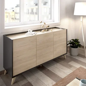 DEKIT Muebles De Salón^Aparador De 3 Puertas Ness Grafito - Natural 155 X 75 X 43 Cm
