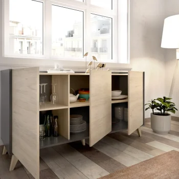DEKIT Muebles De Salón^Aparador De 3 Puertas Ness Grafito - Natural 155 X 75 X 43 Cm