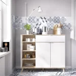 DEKIT Mueble Auxiliar Cocina^Aparador De Cocina Wok Blanco Natural 120 X 102 X 40 Cm