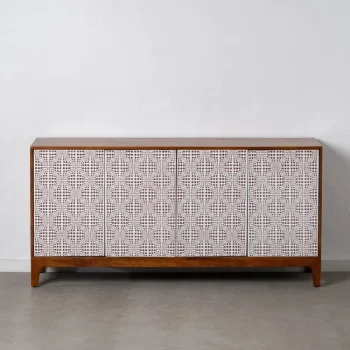 IXIA Muebles De Salón^Aparador De Madera De Mango 4 Puertas Con Diseño Geométrico Natural Y Blanco 160 X 80 X 40 Cm