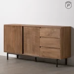 IXIA Muebles De Salón^Aparador De Madera De Mango Rastro 2 Puertas Correderas 3 Cajones Natural 180 X 91 X 40 Cm