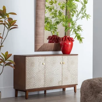 IXIA Muebles De Salón^Aparador De Madera Tallada 3 Puertas Manacor 135 X 80 X 40 Cm