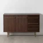 IXIA Muebles De Salón^Aparador Madera De Olmo 2 Puertas Y 3 Cajones Marrón Con Patas De Hierro Doradas 130 X 83,2 X 45 Cm