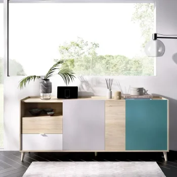 DEKIT Muebles De Salón^Aparador Nova 2 Cajones 3 Puertas Estilo Nordico 180 X 75 X 43 Cm