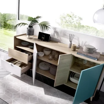 DEKIT Muebles De Salón^Aparador Nova 2 Cajones 3 Puertas Estilo Nordico 180 X 75 X 43 Cm
