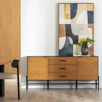 IXIA Muebles De Salón^Aparador Orleans Con 2 Puertas Y 3 Cajones En Negro - Natural 164 X 75 X 40 Cm