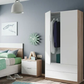 FORES Armarios Blancos|Armarios Con Cajones^Armario 2 Puertas 2 Cajones Low Cost Madrid Roble Canadian - Blanco Artik  81,5 X 180 X 52 Cm