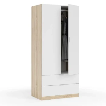 FORES Armarios Blancos|Armarios Con Cajones^Armario 2 Puertas 2 Cajones Low Cost Madrid Roble Canadian - Blanco Artik  81,5 X 180 X 52 Cm