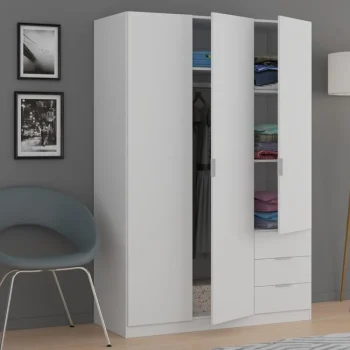 FORES Armarios Blancos|Armarios Con Cajones^Armario 3 Puertas 3 Cajones Blanco Low Cost 121 X 180 X 52 Cm