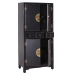 IXIA Muebles De Salón^Armario De Salón Auxiliar 4 Puertas Y 3 Cajones Oriente, Negro - Oro