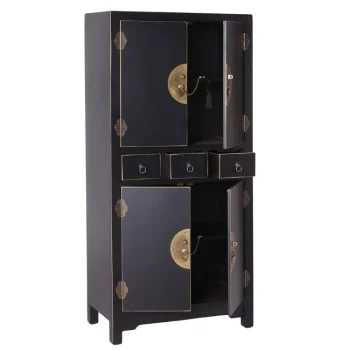 IXIA Muebles De Salón^Armario De Salón Auxiliar 4 Puertas Y 3 Cajones Oriente, Negro - Oro