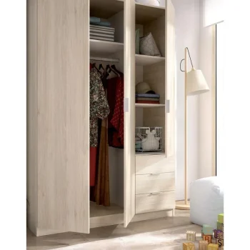 DEKIT Armarios Con Cajones^Armario Essen 3 Puertas Y 3 Cajones Roble Natural 121 X 184 X 52 Cm