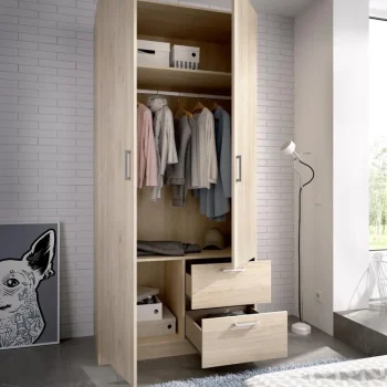 DEKIT Armarios Con Cajones^Armario Maxi 2 Puertas Y 2 Cajones Roble Natural 100 X 215 X 52 Cm