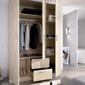 DEKIT Armarios Con Cajones^Armario Maxi 3 Puertas  y 2 Cajones Roble Natural 150 X 215 X 52 Cm