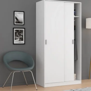 FORES Armarios Blancos|Armarios Puertas Correderas^Armario Pequeño Blanco 2 Puertas Correderas 100 X 200 X 50 Cm