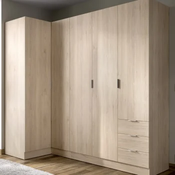DEKIT Armarios Esquineros|Armarios Con Cajones^Armario Rincon Essen 5 Puertas Con 3 Cajones Roble Natural 213,5 X 184 X 90,5 Cm