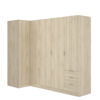 DEKIT Armarios Esquineros|Armarios Con Cajones^Armario Rincon Essen 5 Puertas Con 3 Cajones Roble Natural 213,5 X 184 X 90,5 Cm