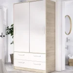 DEKIT Armarios Blancos|Armarios Con Cajones^Armario Slide 2 Puertas Correderas 4 Cajones Blanco - Roble Natural