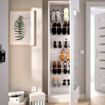 DEKIT Zapateros^Armario Zapatero Vertical Blanco Con Espejo Jazz 1 Puerta 50,2 X 185,5 X 26,6 Cm