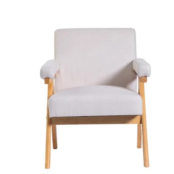 NAKURA Sillones^Butaca De Madera Maciza Con Brazos Acolchados Sahara Tapizado Tela Beige - Roble 68 X 81 X 76 Cm