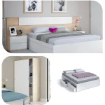 FORES Conjuntos Dormitorios Matrimonio Baratos^Cabecero Con 2 Mesitas, Cama Y Armario Correderas Alaya