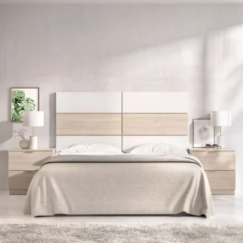 DEKIT Conjuntos Dormitorios Matrimonio Baratos^Cabecero Con Dos Mesitas Astra Roble Natural - Blanco 259 X 122 X 35 Cm