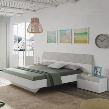 FORES Conjuntos Dormitorios Matrimonio Baratos^Cabecero Con Dos Mesitas Tekkan, Blanco Cemento 276 X 94 X 40 Cm