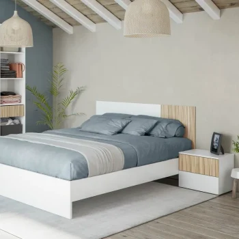 FORES Conjuntos Dormitorios Matrimonio Baratos^Cabecero Con Mesitas Ethna Blanco Artik - Natur 266 X 89 X 34 Cm