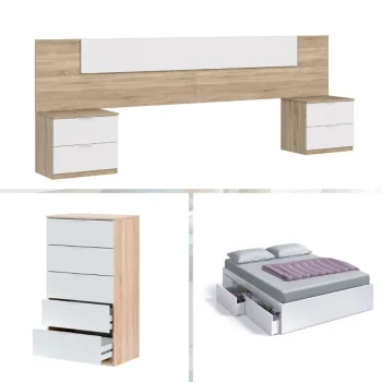 FORES Conjuntos Dormitorios Matrimonio Baratos^Cabecero Con Mesitas, Sinfonier Y Cama Alaya