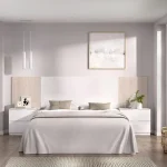 DEKIT Conjuntos Dormitorios Matrimonio Baratos^Cabecero De Cama Con Dos Mesitas De Noche Loma Blanco - Alistonado 259 X 96 X 345 Cm