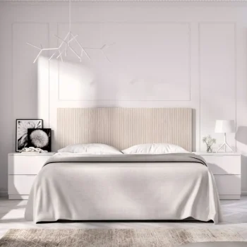 DEKIT Conjuntos Dormitorios Matrimonio Baratos^Cabecero De Cama Con Dos Mesitas Lusa Blanco - Alistonado 257 X 106 X 35 Cm