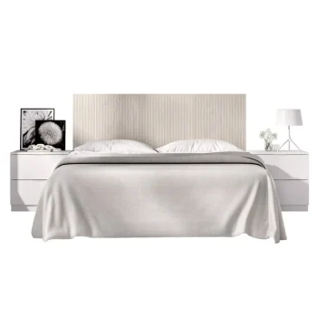 DEKIT Conjuntos Dormitorios Matrimonio Baratos^Cabecero De Cama Con Dos Mesitas Lusa Blanco - Alistonado 257 X 106 X 35 Cm