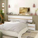 FORES Conjuntos Dormitorios Matrimonio Baratos^Cabecero De Cama Con Dos Mesitas Tempus Blanco Artik - Roble Nodi 240 - 256 X 100 X 35 Cm