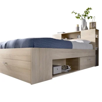 DEKIT Conjuntos Dormitorios Matrimonio Baratos^Cama Compacta Con Cajón Lanka Roble Natural Para Colchón De 135 - 140 X 190 Cm 150 X 95 X 219 Cm