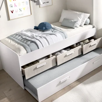 DEKIT Camas Nido Dobles|Camas Nido 90^Cama Compacta Doble Con 3 Cajones Leka Blanco - Alistonado 195 X 68 X 95 Cm