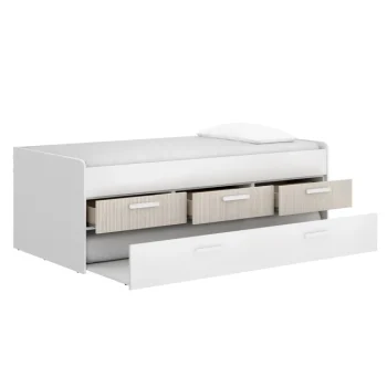 DEKIT Camas Nido Dobles|Camas Nido 90^Cama Compacta Doble Con 3 Cajones Leka Blanco - Alistonado 195 X 68 X 95 Cm