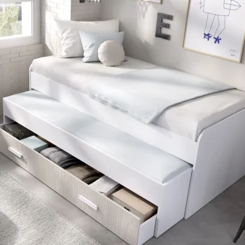 DEKIT Camas Nido 90|Camas Nido Blancas^Cama Compacta Doble Con Un Cajón Pema Blanco - Alistonado 200 X 70 X 98 Cm