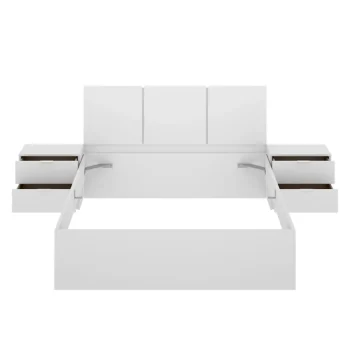 DEKIT Conjuntos Dormitorios Matrimonio Baratos^Cama Con Cabecero Y Dos Mesitas Havana Blanco 257 X 96 X 195 Cm
