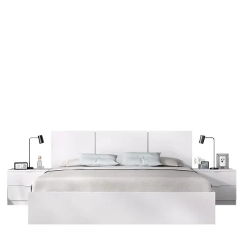 DEKIT Conjuntos Dormitorios Matrimonio Baratos^Cama Con Cabecero Y Dos Mesitas Havana Blanco 257 X 96 X 195 Cm