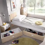 DEKIT Camas Nido Con Cajones^Cama Nido Con Cabecero Y Dos Cajones Dina Blanco - Roble Natural 96 X 79 X 195 Cm