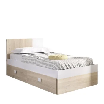 DEKIT Camas Nido Con Cajones^Cama Nido Con Cabecero Y Dos Cajones Dina Blanco - Roble Natural 96 X 79 X 195 Cm