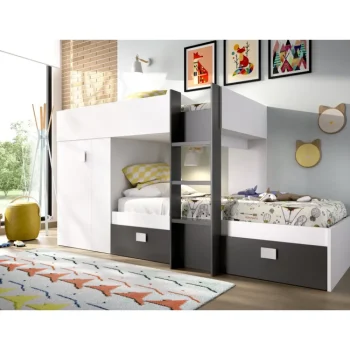 DEKIT Camas Tren^Cama Tren Con Armario Groe Blanco - Grafito 271 X 150 X 111 Cm