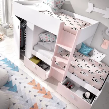 DEKIT Camas Tren^Cama Tren Con Armario Groe Blanco - Rosa 271 X 150 X 111 Cm