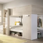 DEKIT Camas Tren^Cama Tren Kos Con Vestidor Y Armario Blanco - Alistonado - Roble Natural 245,8 X 150 X 111,7 Cm