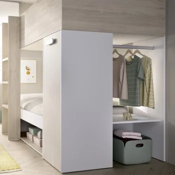 DEKIT Camas Tren^Cama Tren Kos Con Vestidor Y Armario Blanco - Alistonado - Roble Natural 245,8 X 150 X 111,7 Cm