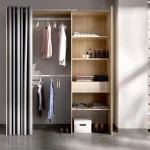 DEKIT Armarios Roperos^Closet Armario Vestidor Sin Puertas, Con Cortina Color Natural 110 - 160 X 205 X 50 Cm
