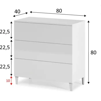 FORES C贸modas^Cómoda Blanca 3 Cajones Con Patas Loft 80 X 80 X 40 Cm